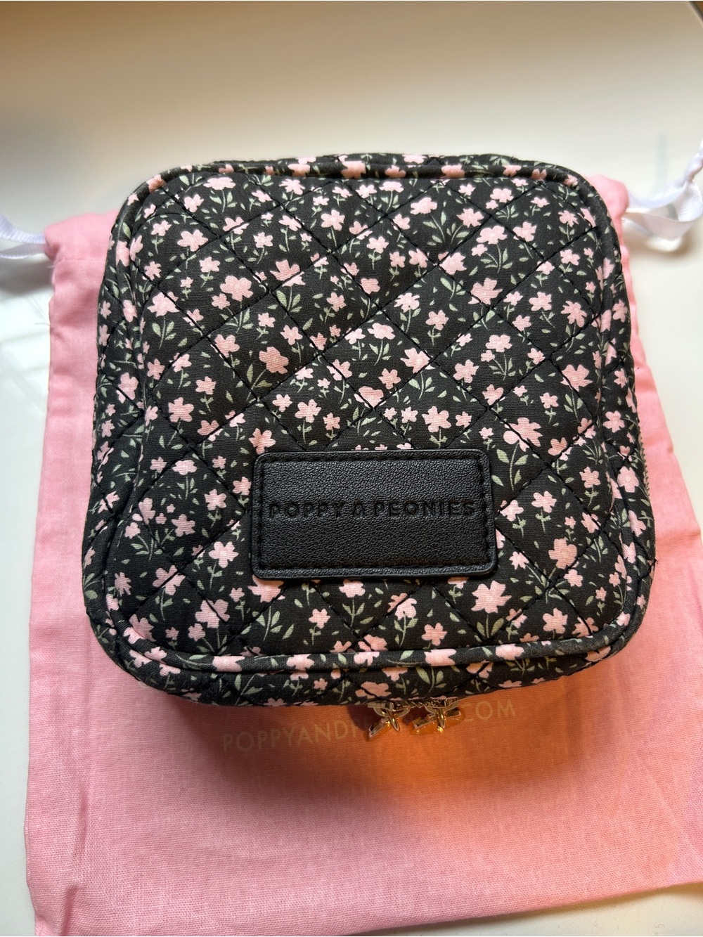 Poppy & Peonies Black Quilted Floral Garden Tech Case
